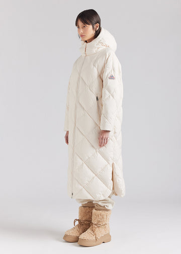 Manteau long pour femme en duvet naturel Pyrenex Adele Coat blanc cassé