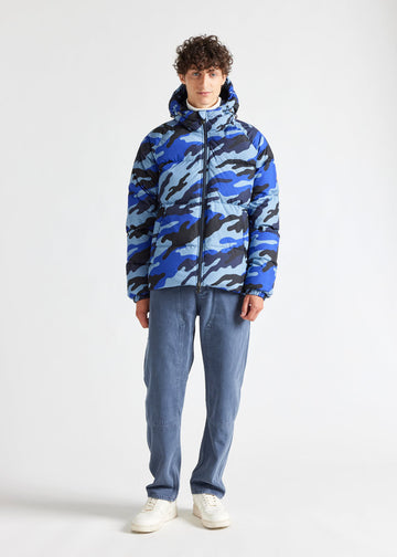 Doudoune unisexe à capuche Pyrenex Sten en tissu camouflage Camo blue print