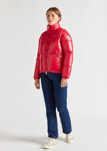 Doudoune courte et brillante pour femme Pyrenex Goldin Ribbon red