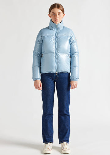 Doudoune courte et brillante pour femme Pyrenex Goldin Dusty blue